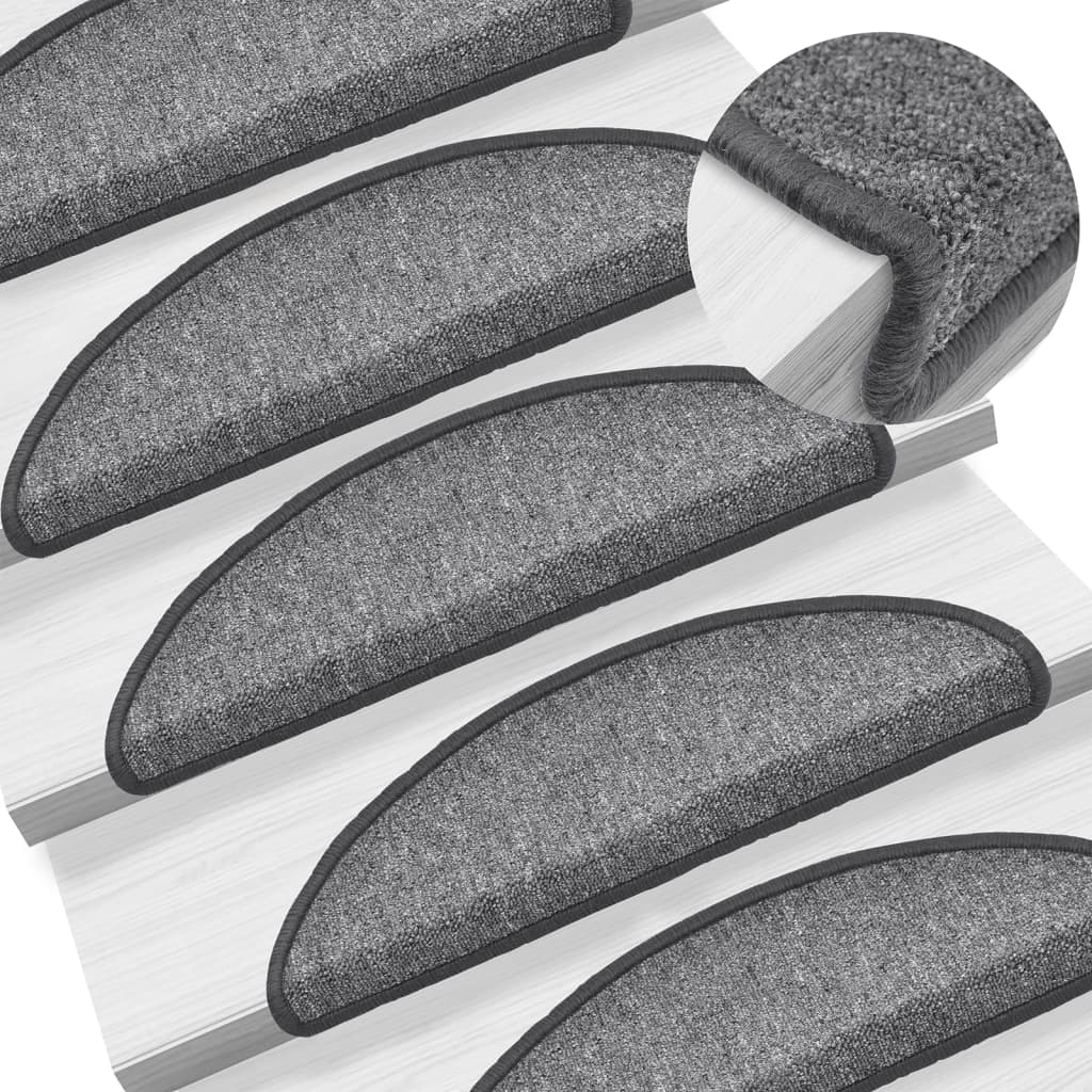 Stair Mats 15 pcs. 56x17x3 cm Dark Grey Half-Round