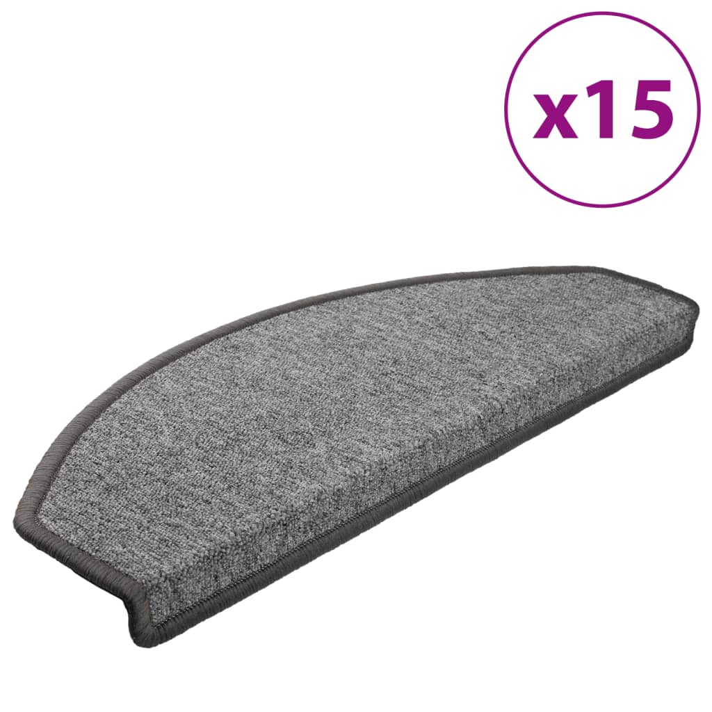 Tapis de marches 15 pces 65x24x4 cm Gris Foncé Demi-Lune Grand
