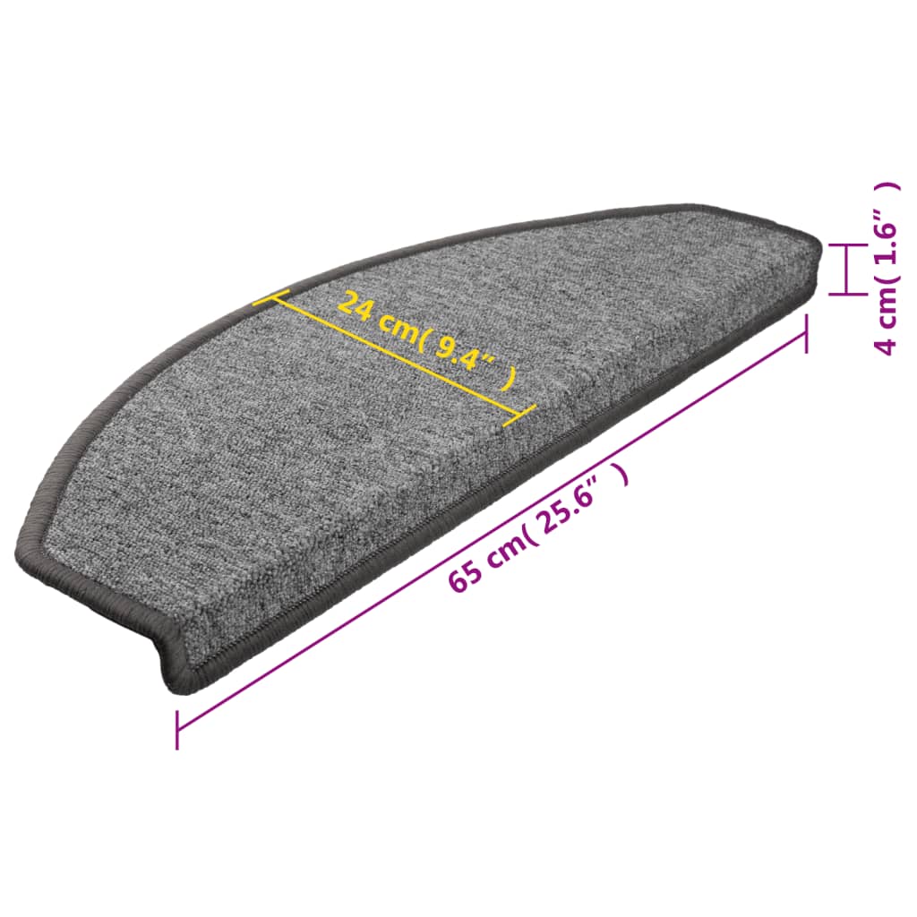 Tapis de marches 15 pces 65x24x4 cm Gris Foncé Demi-Lune Grand