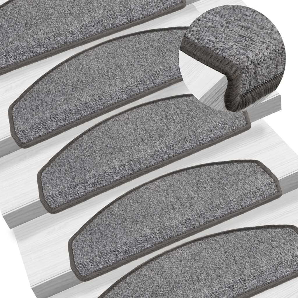 Tapis de marches 15 pces 65x24x4 cm Gris Foncé Demi-Lune Grand
