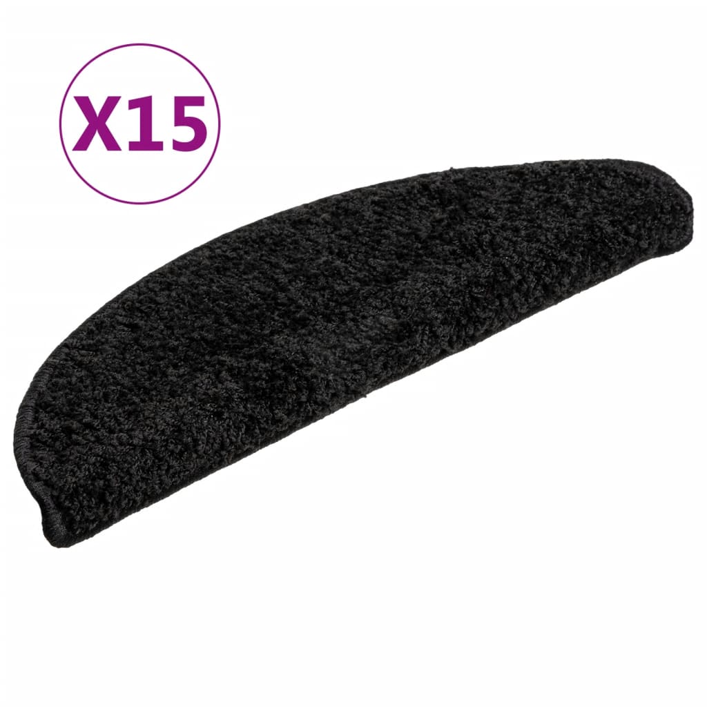 Stair Mats 15 pcs. 56x17x3 cm Black Half-Round