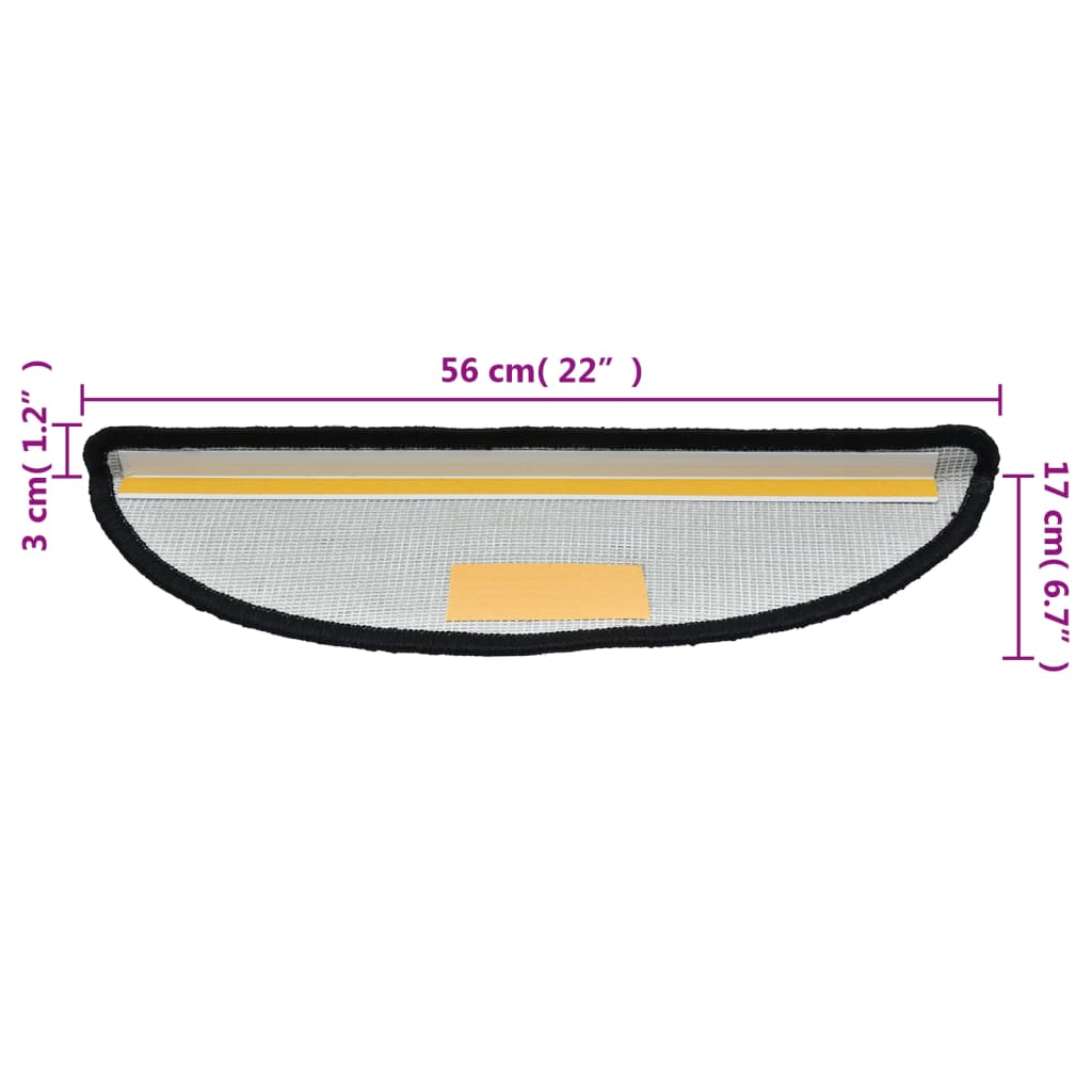 Stair Mats 15 pcs. 56x17x3 cm Black Half-Round
