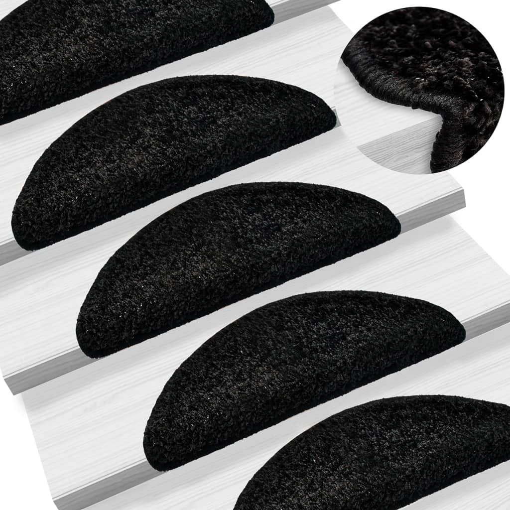 Stair Mats 15 pcs. 56x17x3 cm Black Half-Round
