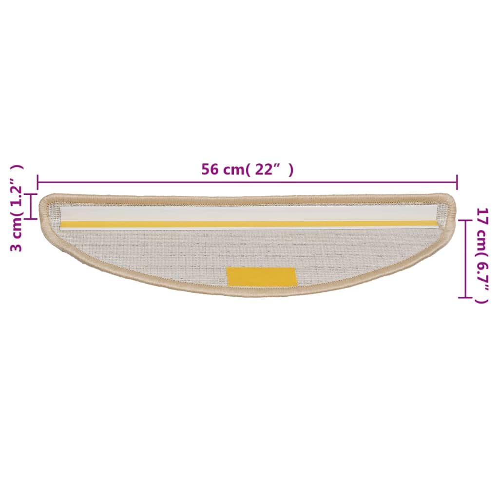 Tapis de marchettes 15 pces 56x17x3 cm Crème Demi-lune