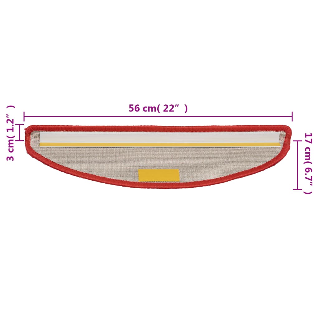 Stair mats 15 pcs. 56x17x3 cm Red Semi-circular