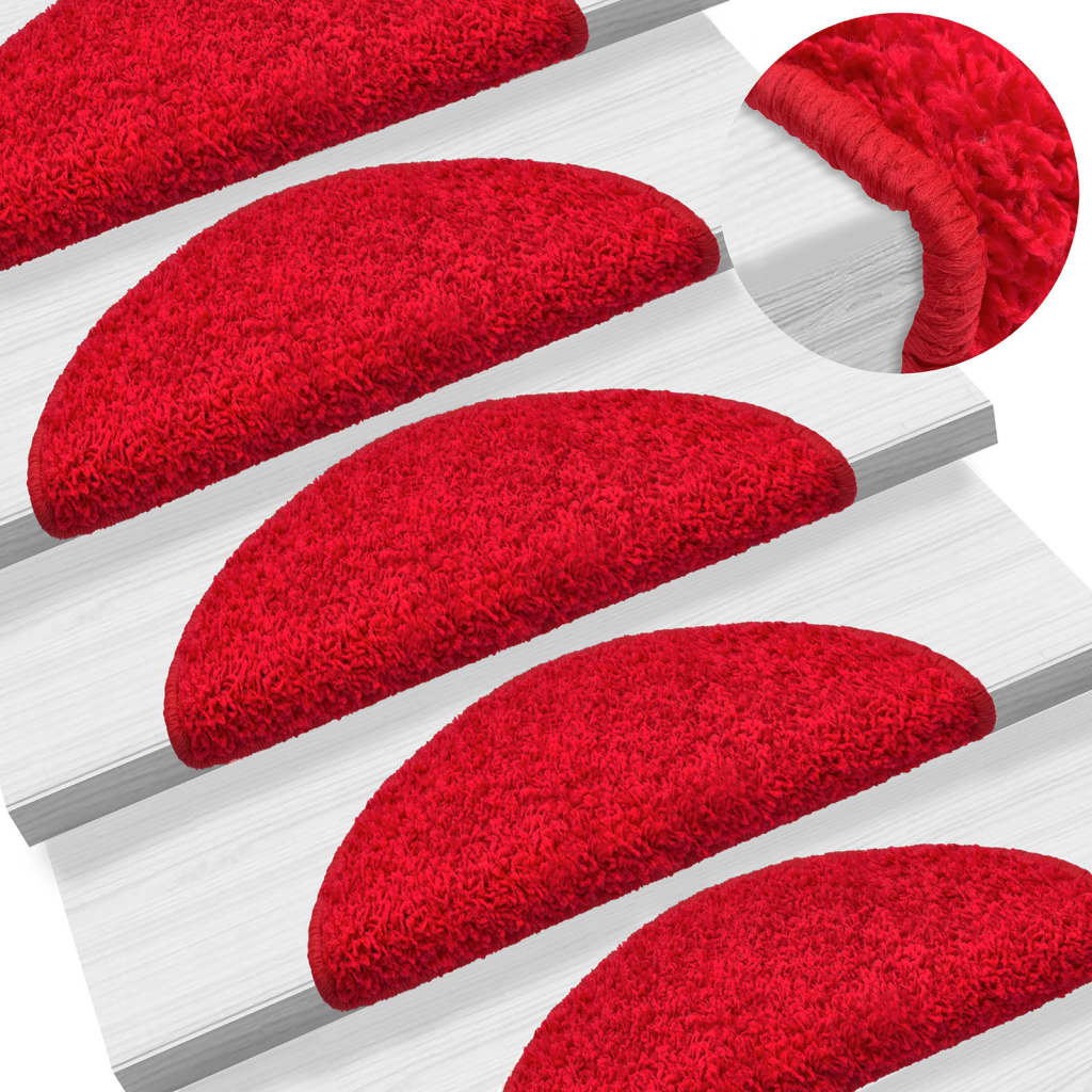 Stair mats 15 pcs. 56x17x3 cm Red Semi-circular