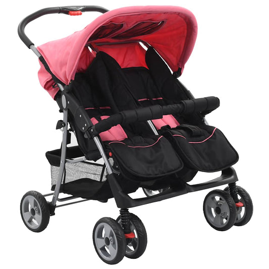 Twin Stroller Pink and Black Steel