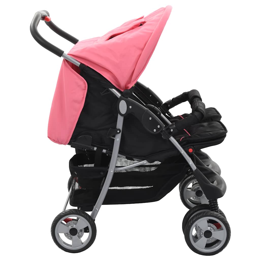 Poussette double rose et noire en acier