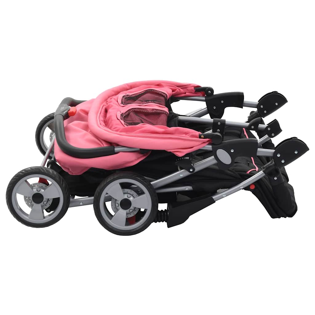 Poussette double rose et noire en acier