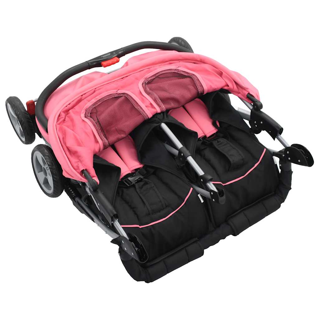 Poussette double rose et noire en acier