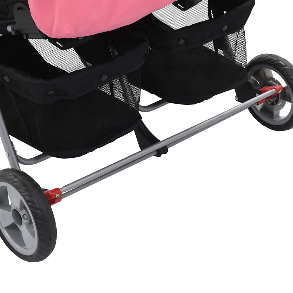 Poussette double rose et noire en acier