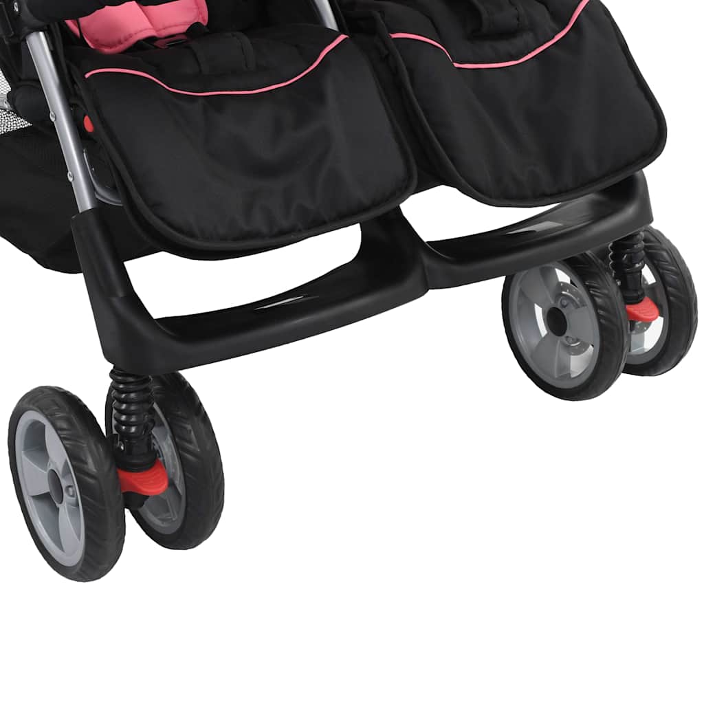 Poussette double rose et noire en acier