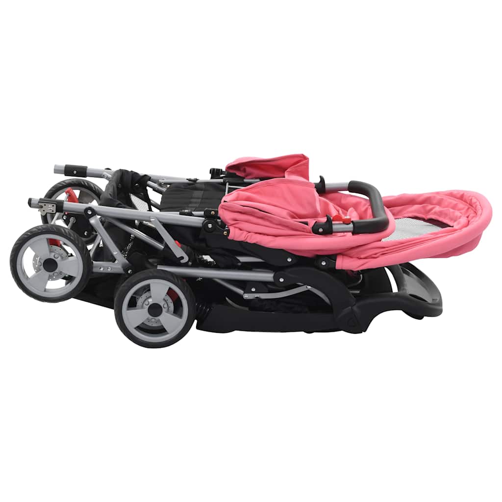 Poussette double en acier rose et noir