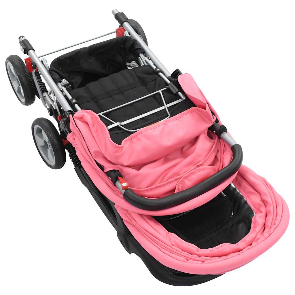 Poussette double en acier rose et noir