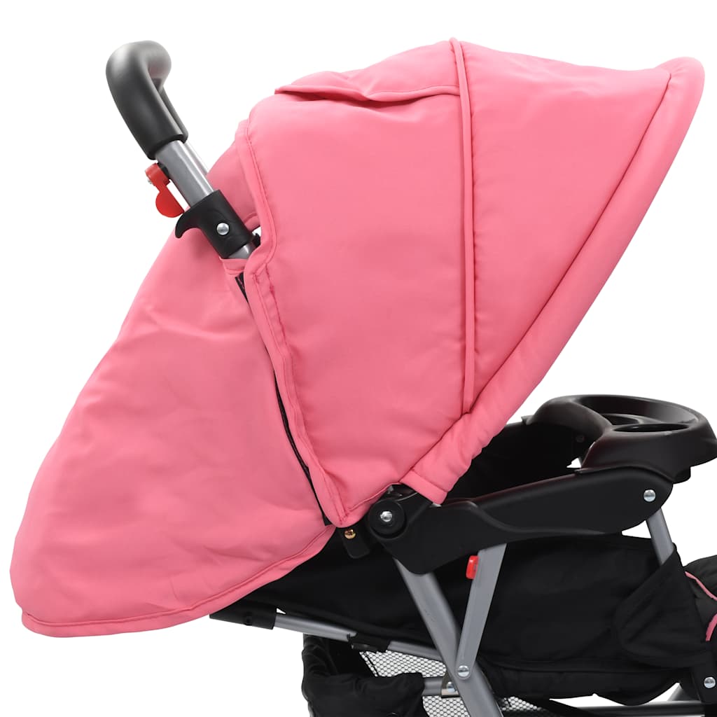 Poussette double en acier rose et noir
