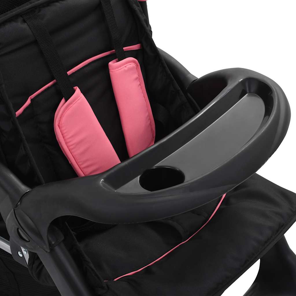 Poussette double en acier rose et noir