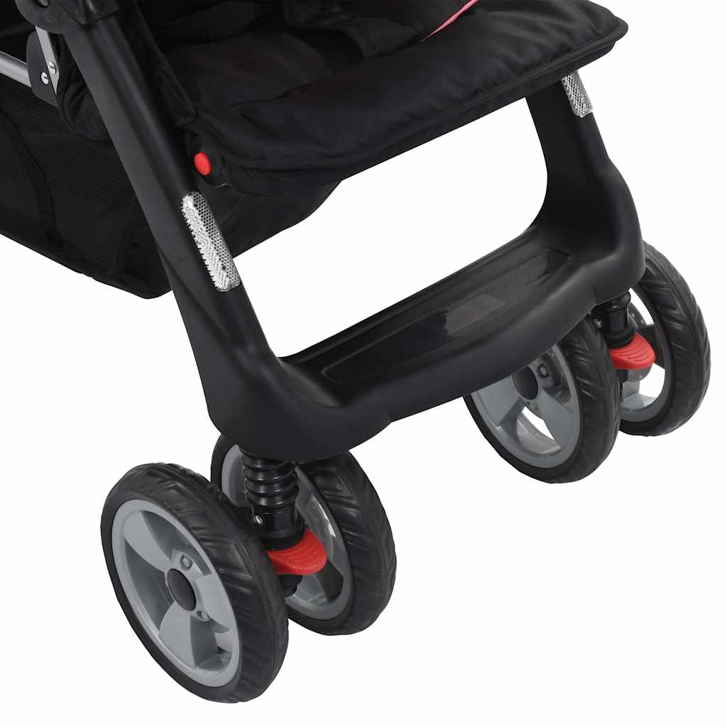 Poussette double en acier rose et noir
