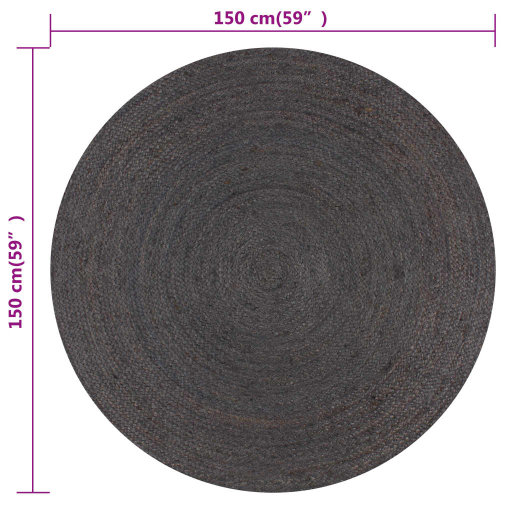 Teppich Handgefertigt Jute Rund 150 cm Dunkelgrau