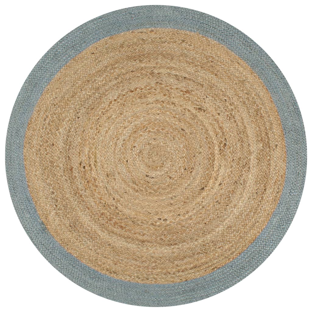 Handmade Jute Rug with Olive Green Border 120 cm