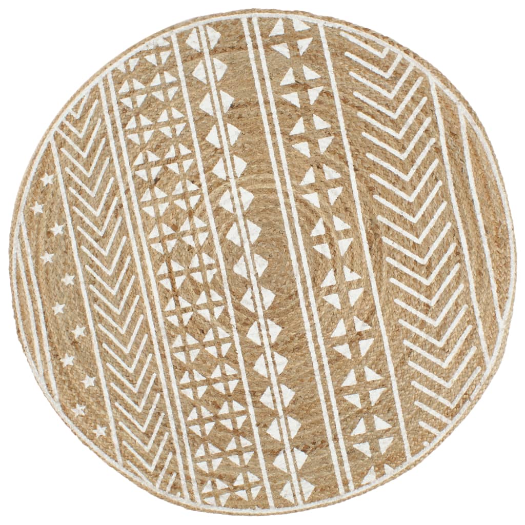 Tapis fait main Jute Imprimé blanc 120 cm