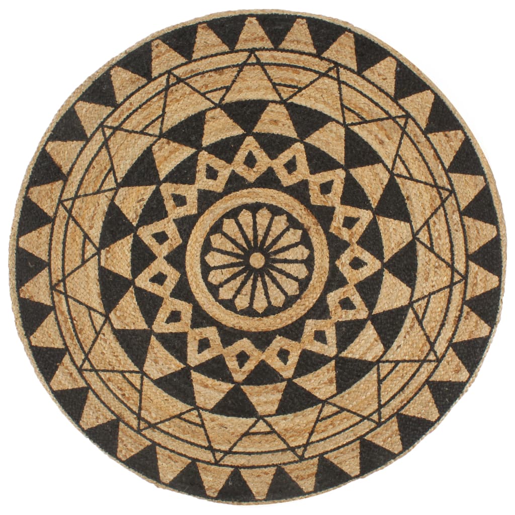 Handmade Jute Rug Black Print 120 cm