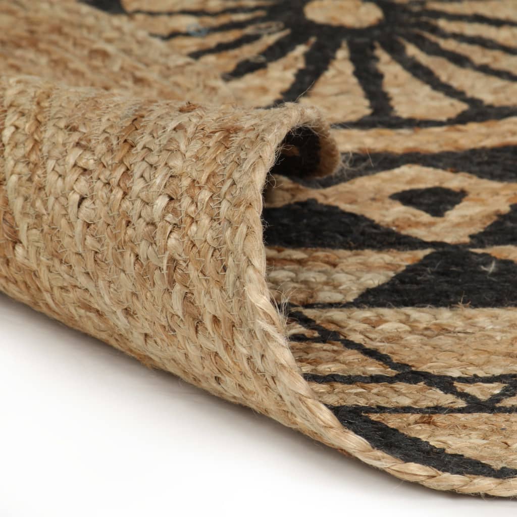 Handmade Jute Rug Black Print 120 cm