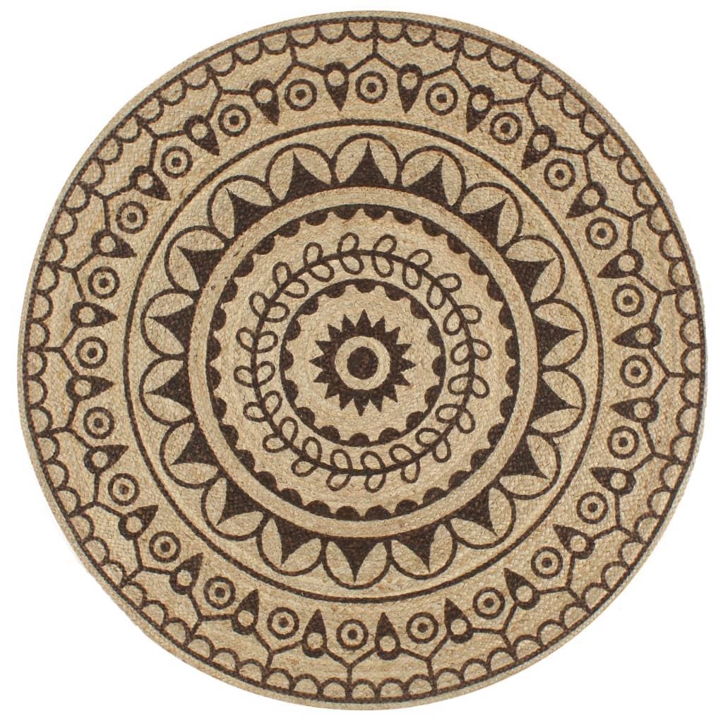 Handmade Jute Rug with Dark Brown Print 120 cm