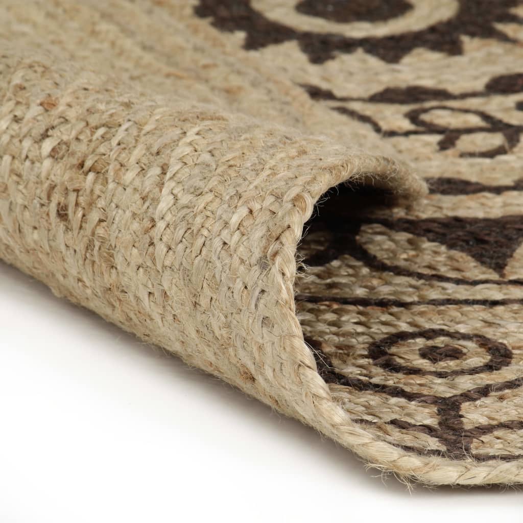 Handmade Jute Rug with Dark Brown Print 120 cm