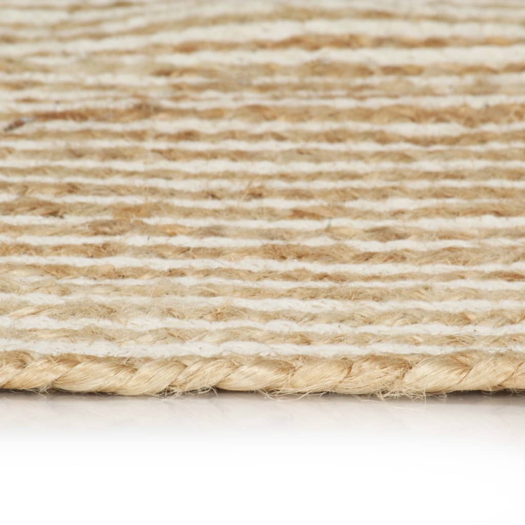 Tapis Fait Main Jute Blanc Motif Spirales 90 cm