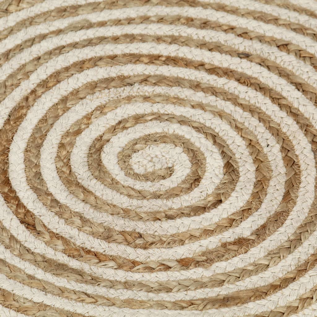 Tapis Fait Main Jute Blanc Motif Spirales 90 cm