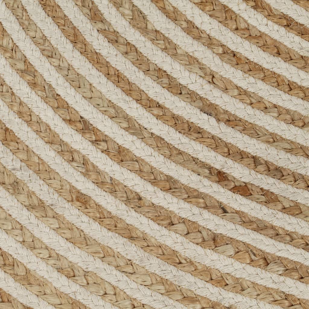Tapis Fait Main Jute Blanc Motif Spirales 90 cm
