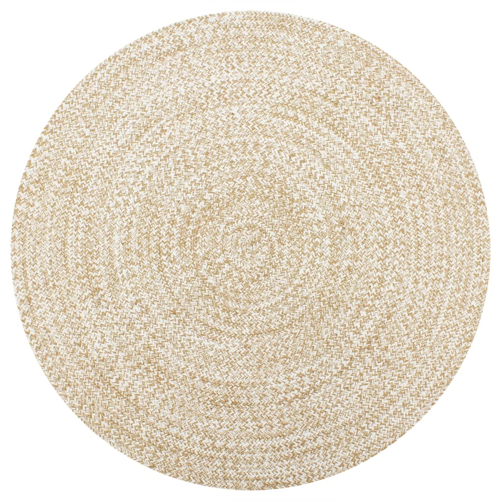 Handmade Jute Rug White and Natural 90 cm