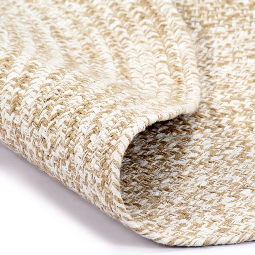 Handmade Jute Rug White and Natural 90 cm