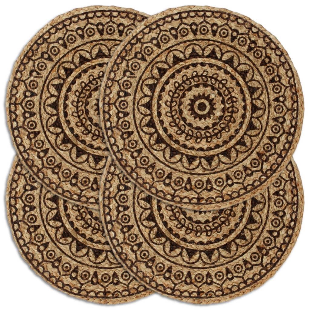 Placemats 4 pcs. Dark Brown 38 cm Round Jute