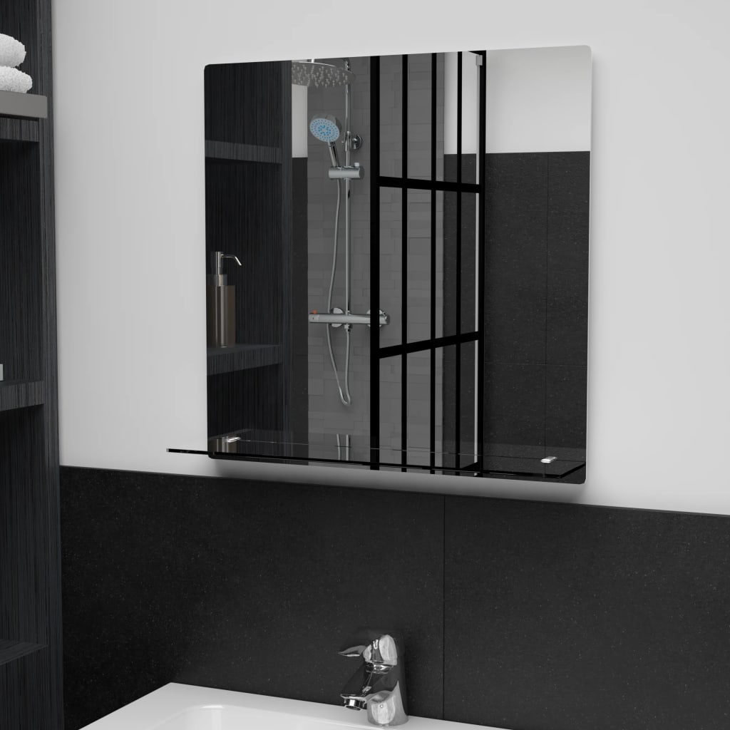 Miroir mural avec étagère 50×50 cm Verre trempé