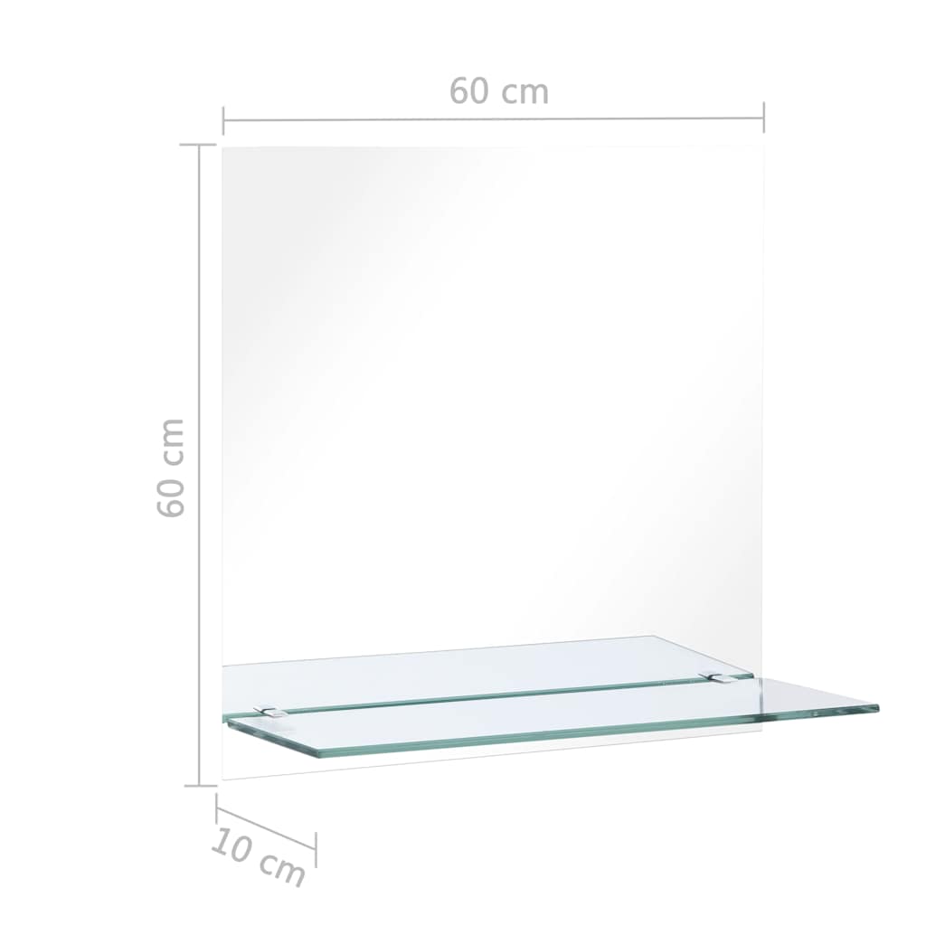 Wall mirror with shelf 60x60 cm tempered glass