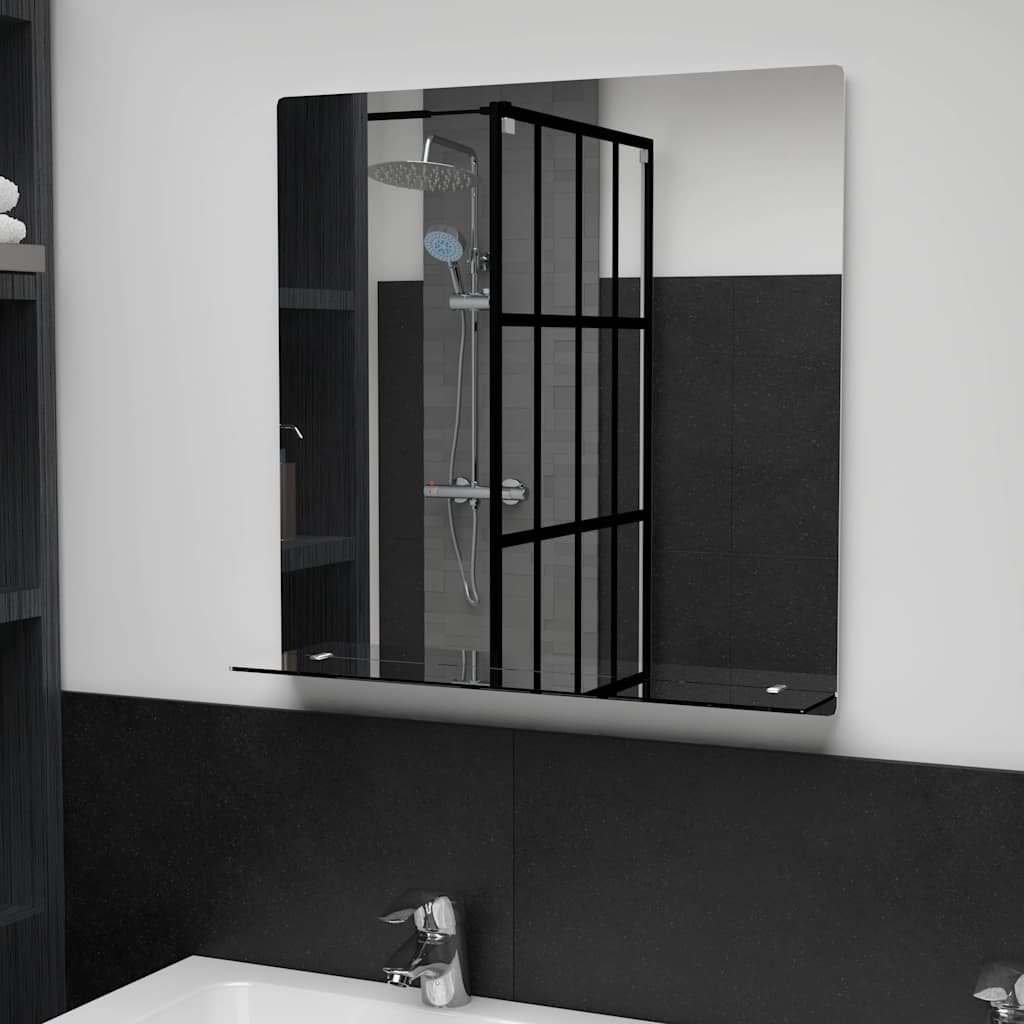 Wall mirror with shelf 60x60 cm tempered glass