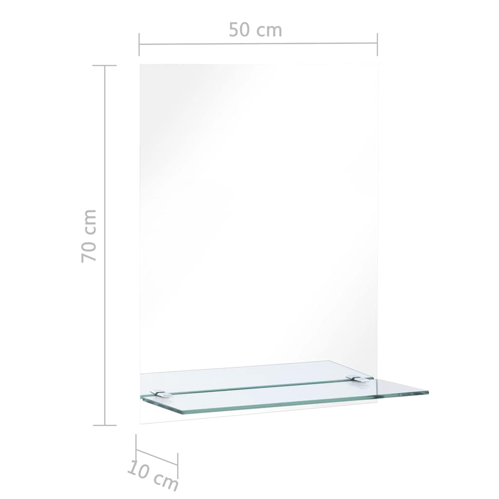 Wall Mirror with Shelf 50×70 cm Tempered Glass