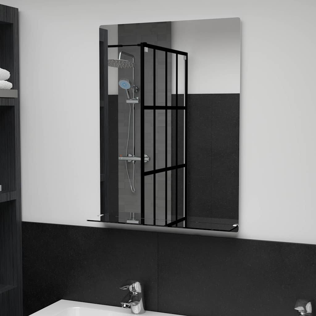 Wall Mirror with Shelf 50×70 cm Tempered Glass