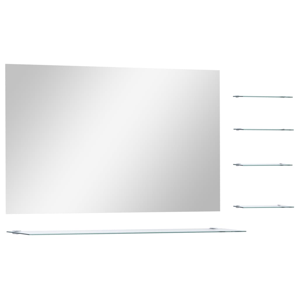 Wall mirror with 5 shelves, silver, 100×60 cm