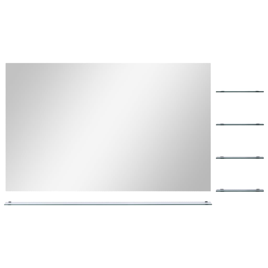 Wall mirror with 5 shelves, silver, 100×60 cm