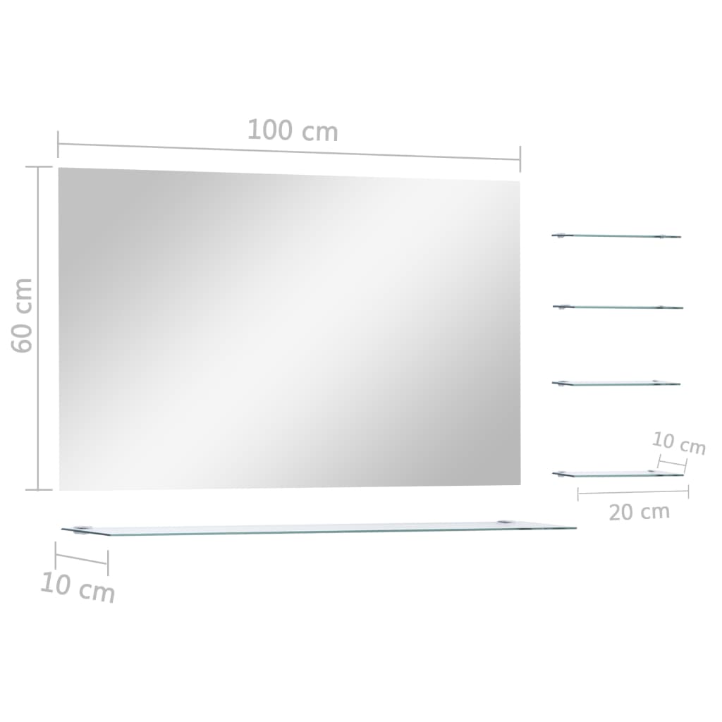 Wall mirror with 5 shelves, silver, 100×60 cm
