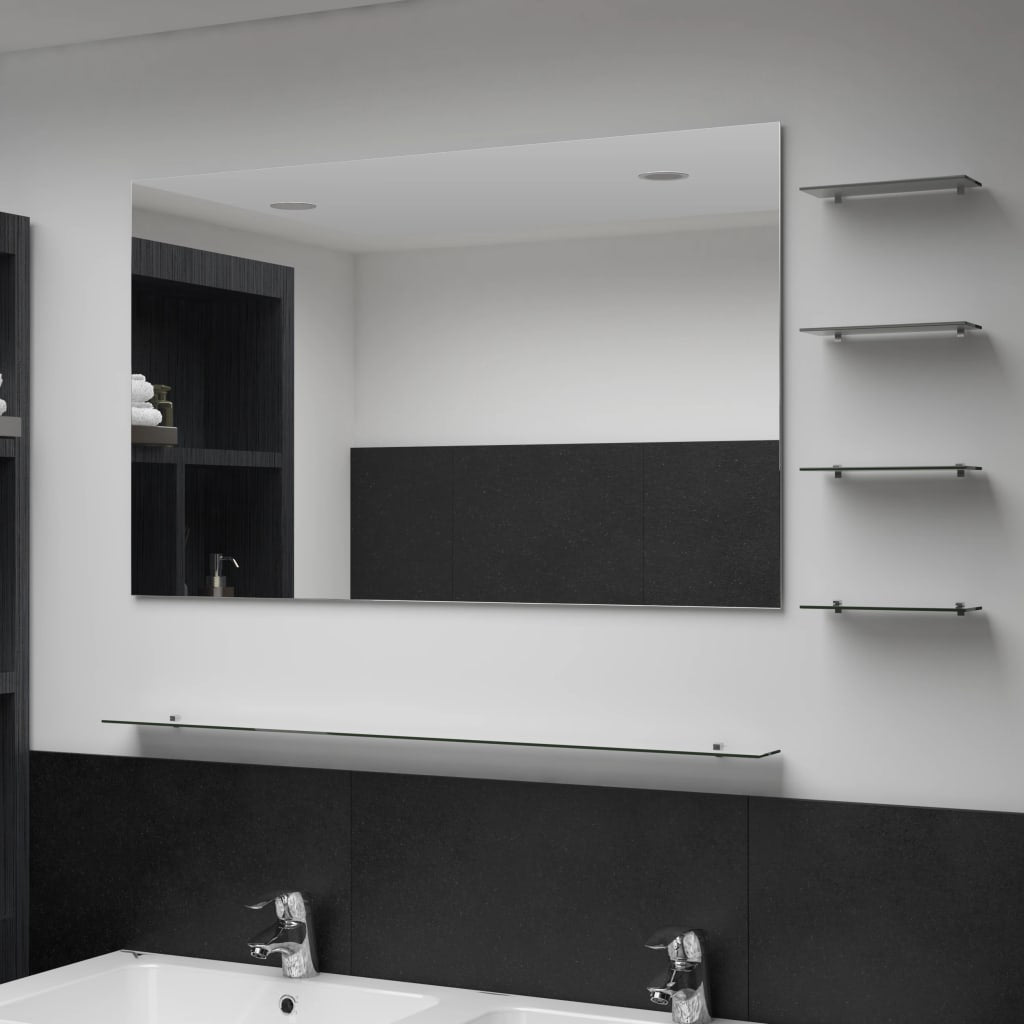 Wall mirror with 5 shelves, silver, 100×60 cm