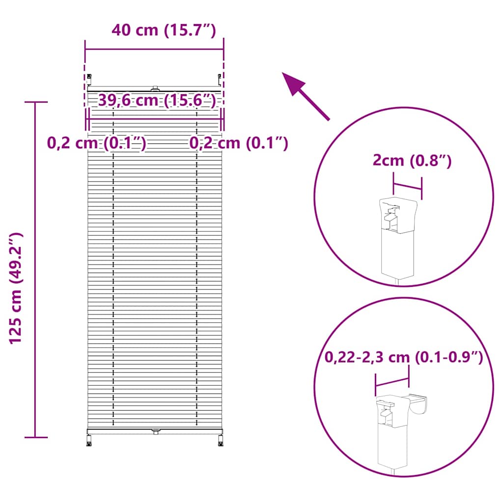 Pleated Blind Roller Blind Pleated Roller Blind 40x125cm White
