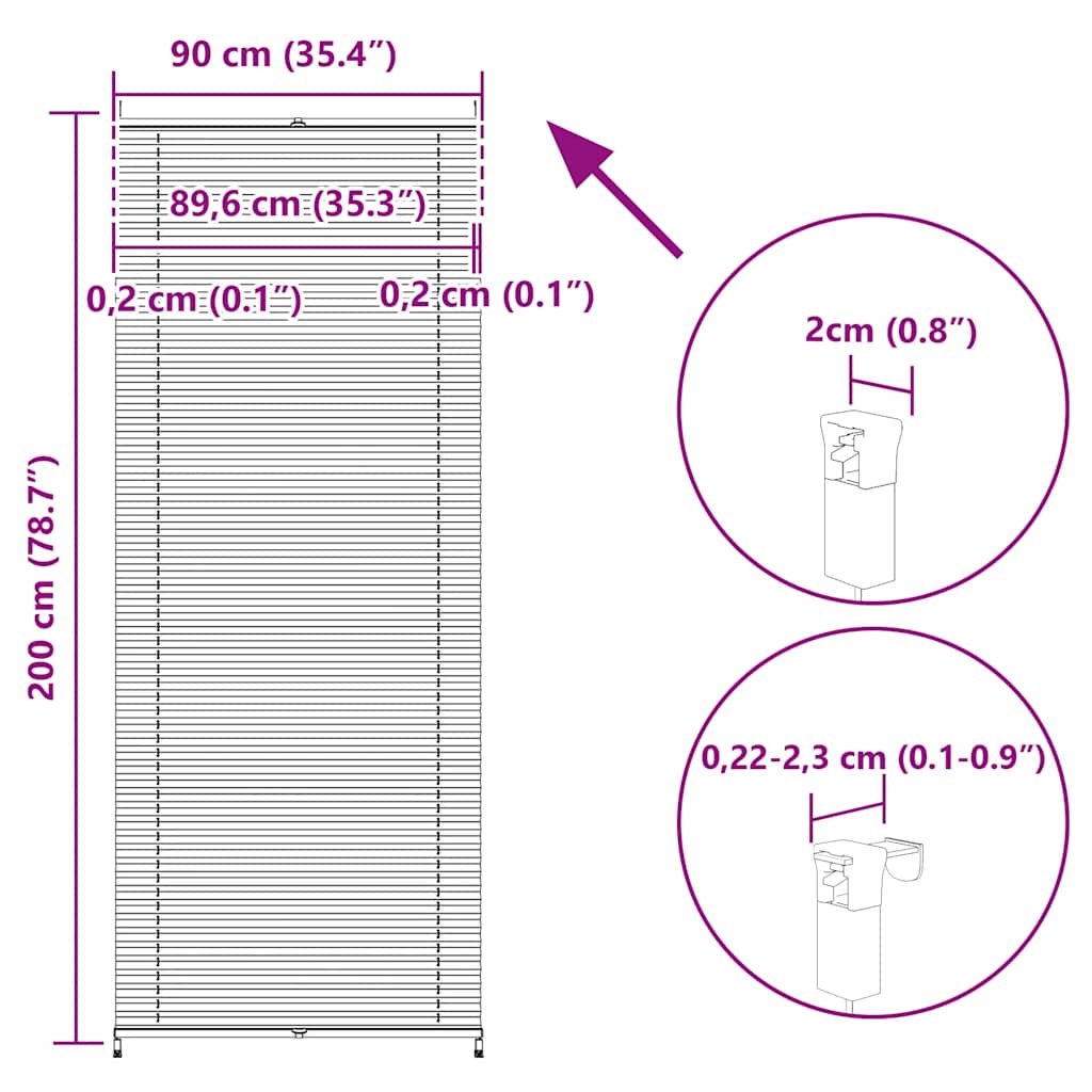 Blackout pleated blind 90×200 cm White