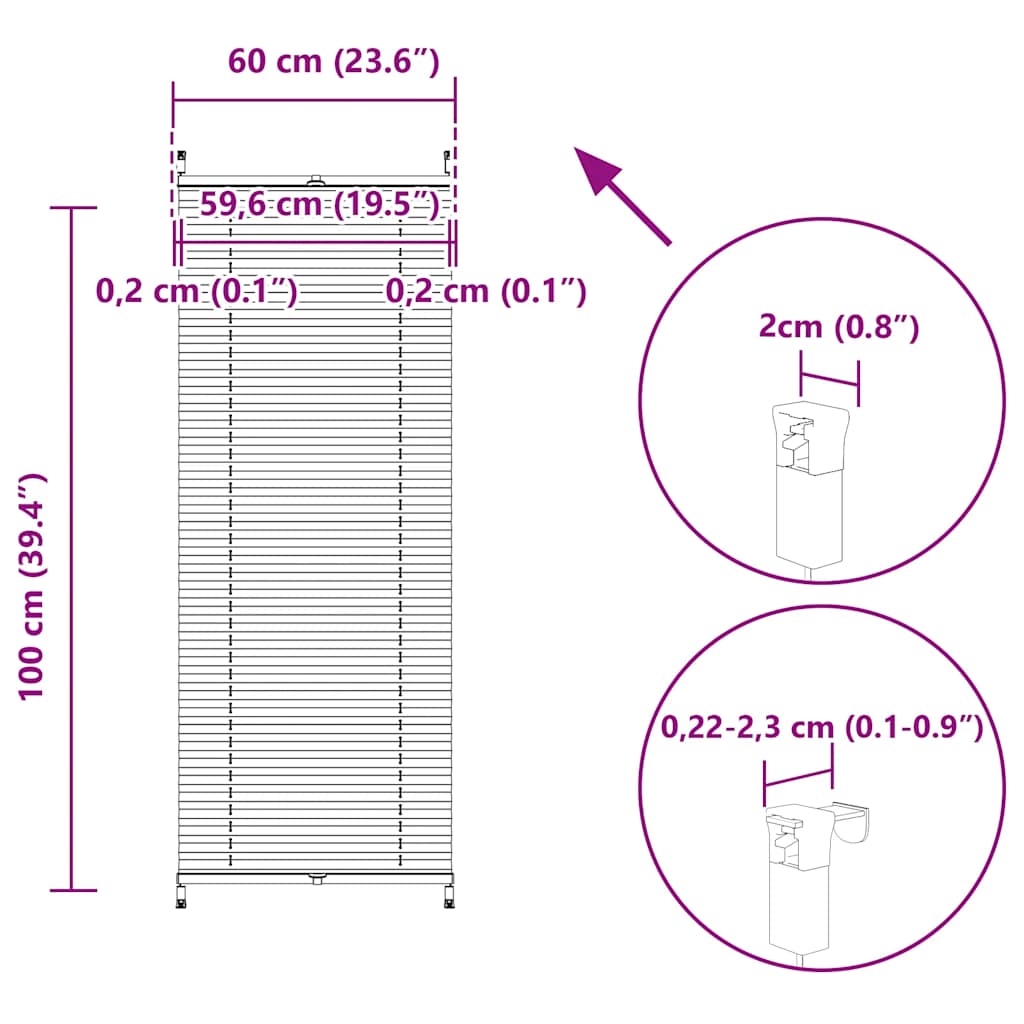 Pleated blind roller blind pleated blind 60x100cm Cream