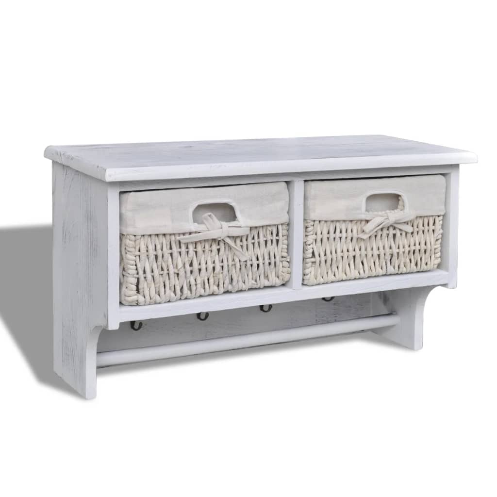 Étagère murale blanche 60x23,5x33 cm Bois de paulownia