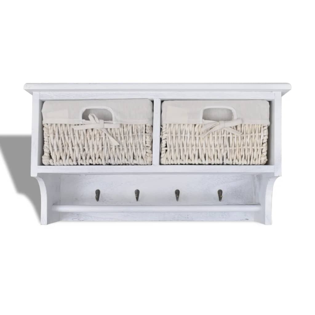 Étagère murale blanche 60x23,5x33 cm Bois de paulownia