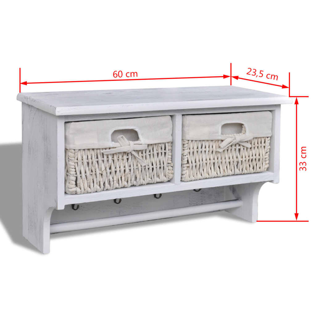 Étagère murale blanche 60x23,5x33 cm Bois de paulownia