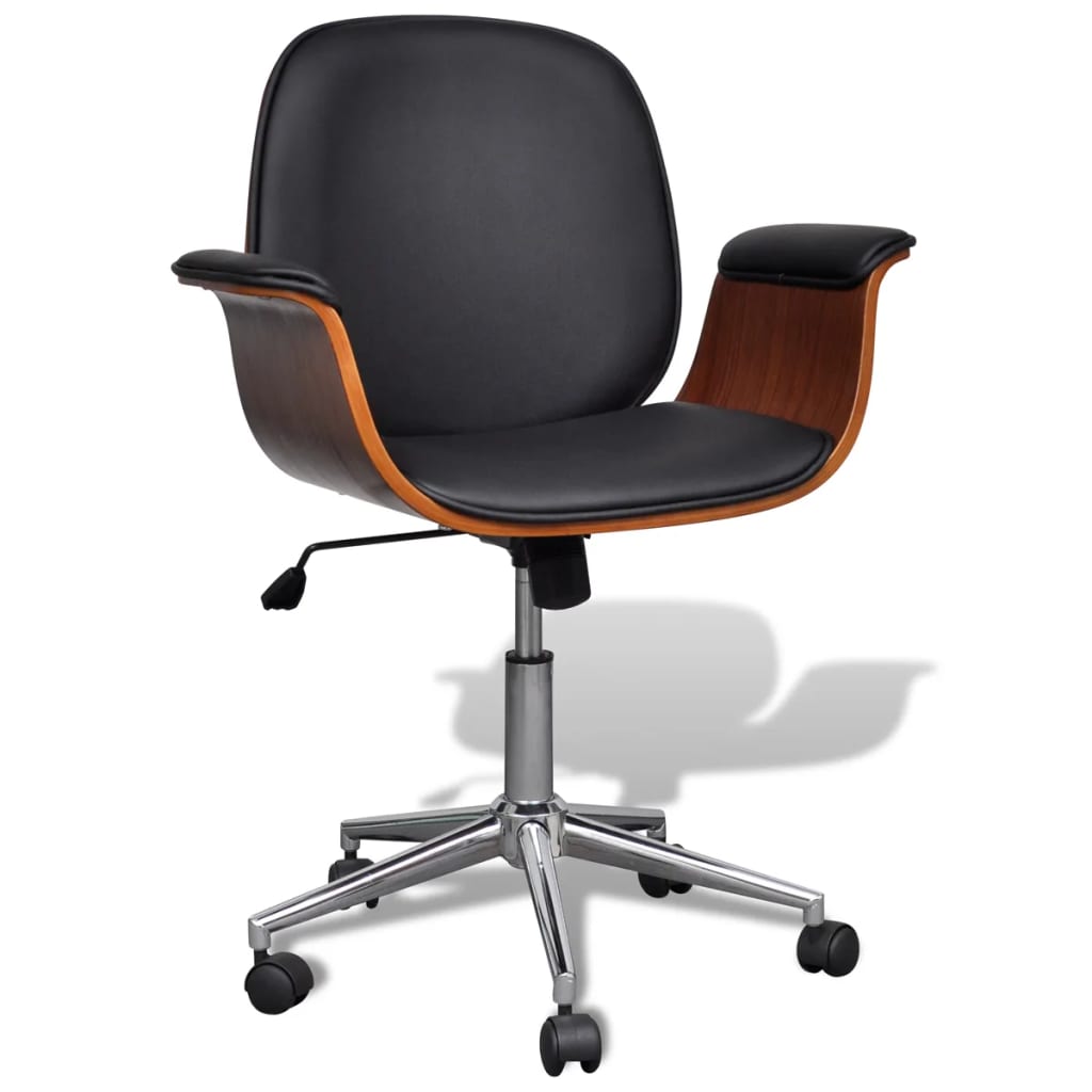Fauteuil pivotant en bois courbé et similicuir